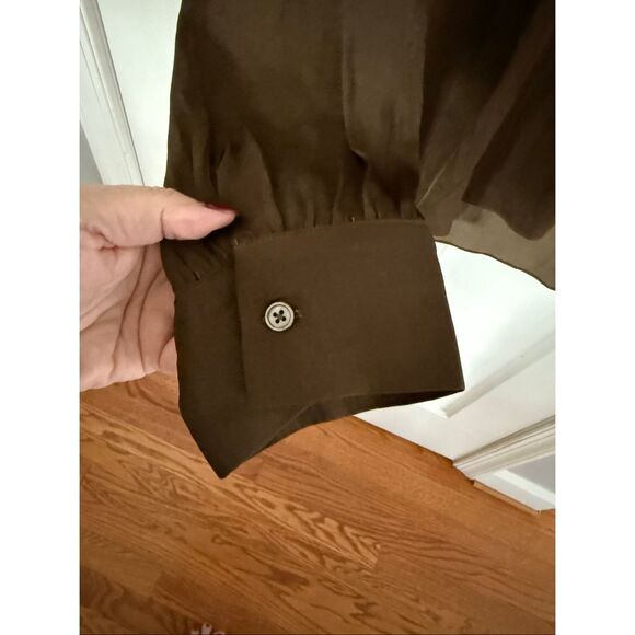 Carmen Marc Valvo Olive Brown Studded V-Neck Blouse sz XL NWT - Picture 5 of 6